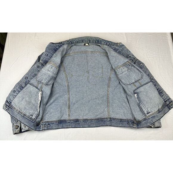 Vintage LEE Riders Jean‎ Jacket Made In The USA Trucker Distressed Blue Denim XL - Picture 3 of 16